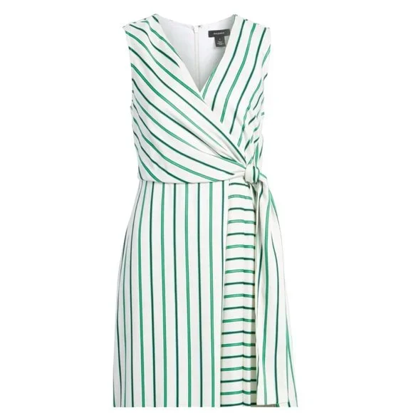 Halogen Draped Faux Wrap Striped Green White Dress L Green White Lined - Picture 4 of 16